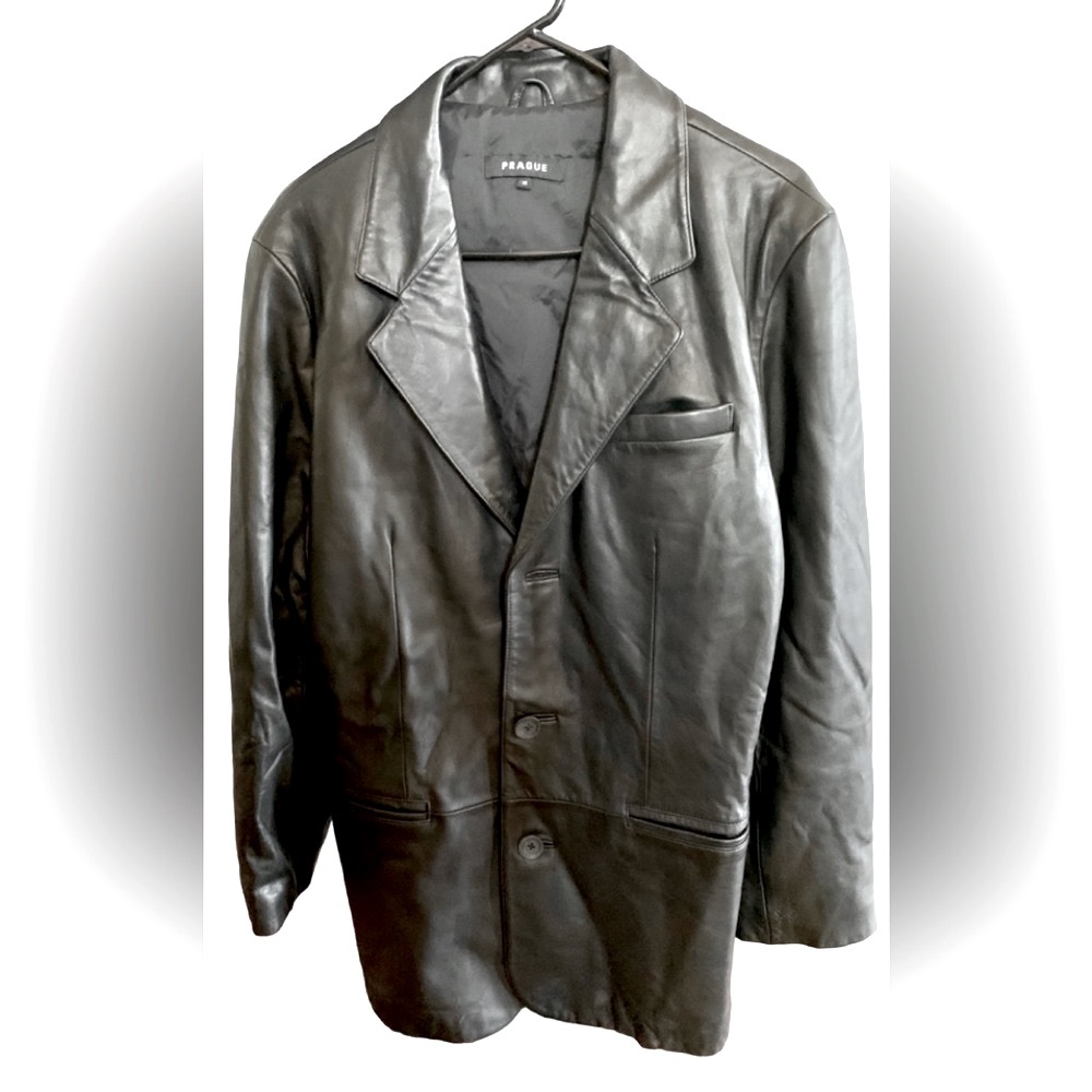 PRAGUE Men's Black 100% Leather Jacket Coat M